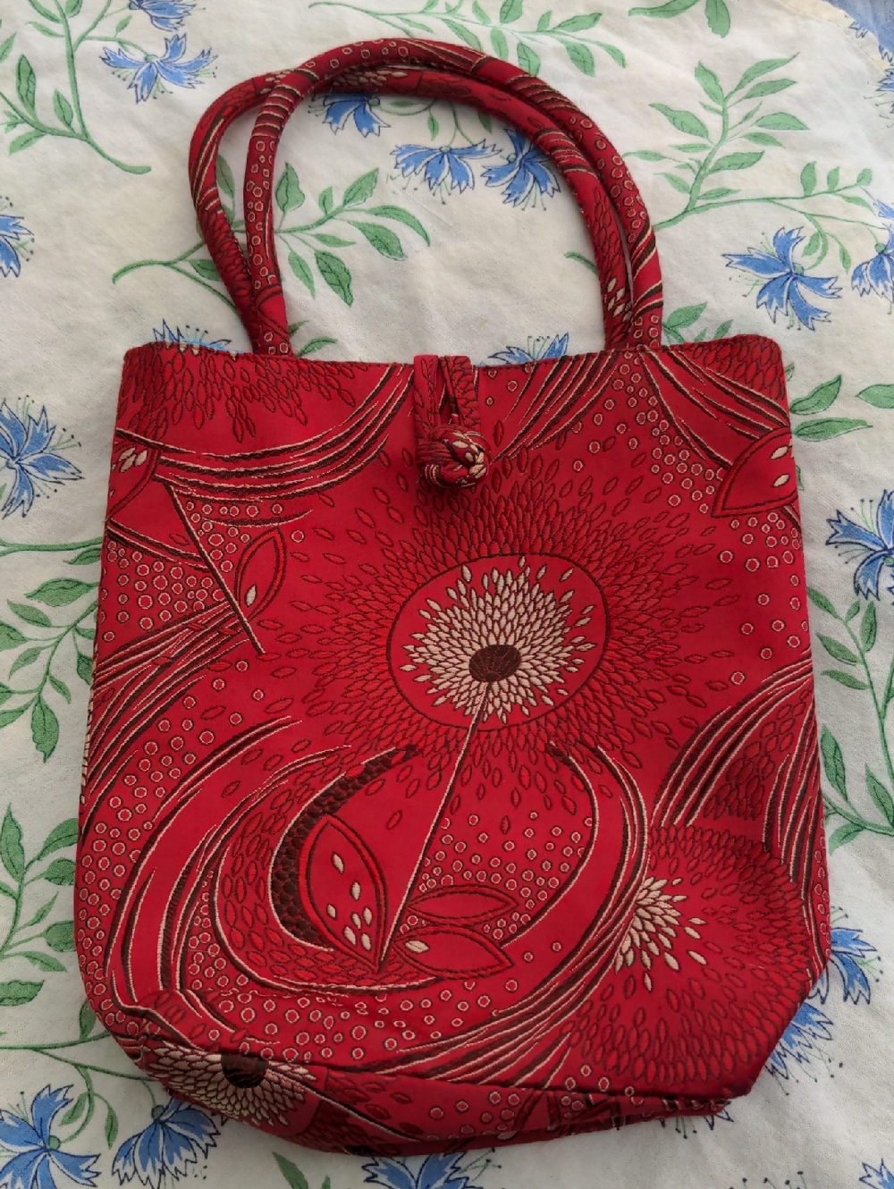 Forgotten Shanghai Red Floral Patterned Tote Bag for Women